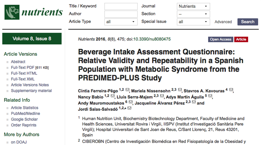 beverage intake assessment questionnaire predimed plus study